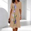 Women's Fashion Graceful Beautiful  Flower Print Summer Spring Short Sleeve O-Neck Casual Dresses