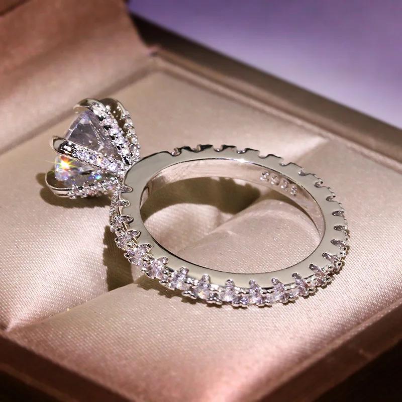 Luxury Sterling Silver Sparkling Big Zircon Stone Ring For Women Engagement Wedding Party Female Fashion Bijoux
