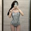 Racing Sports Professional Training One-piece Triangular Swimming Suit Women With Chest Pad Double-layer Conservative Low Split