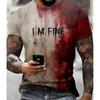 2025 Nowy Śmieszny Męski T-shirt z Nadrukiem Krwi I'm Fine Halloween Zabawna Krew Męski Zabawny Okrągły Dekolt Casual z Krótkim Rękawem