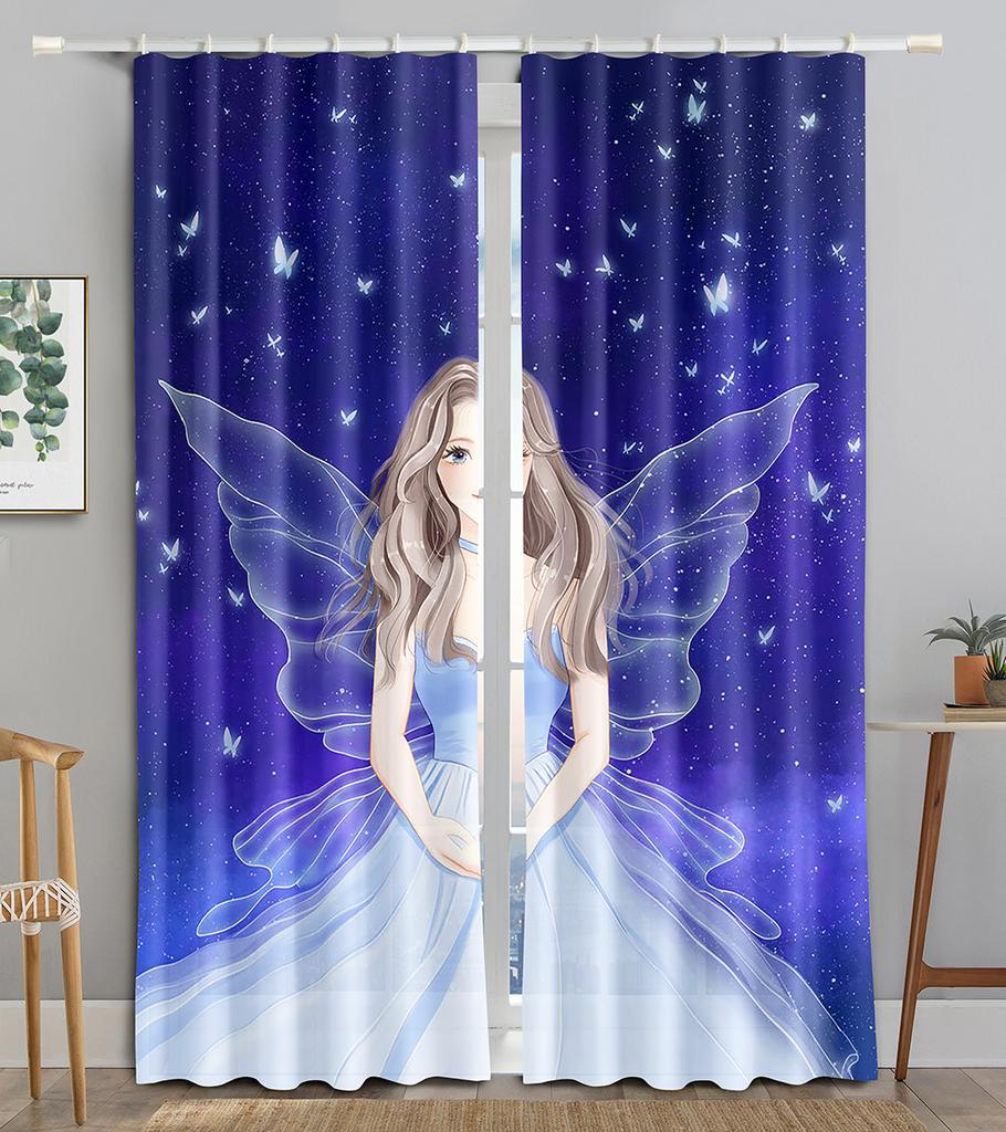 Angel Girls' Maiden Animated Children Blackout Window Panel Curtain Designed for Living Room Bedroom Bathroom Kicthen Door Cupboard Decor Hooks