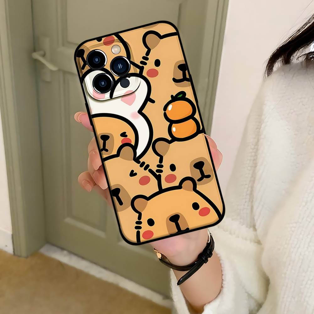 C-Cartoon-C-Cutes C-Capybara Phone Case Black That Fits For IPhone 17,16,15,11,13,14 Pro Max,Plus,X,Xr,Xs Max,13Mini