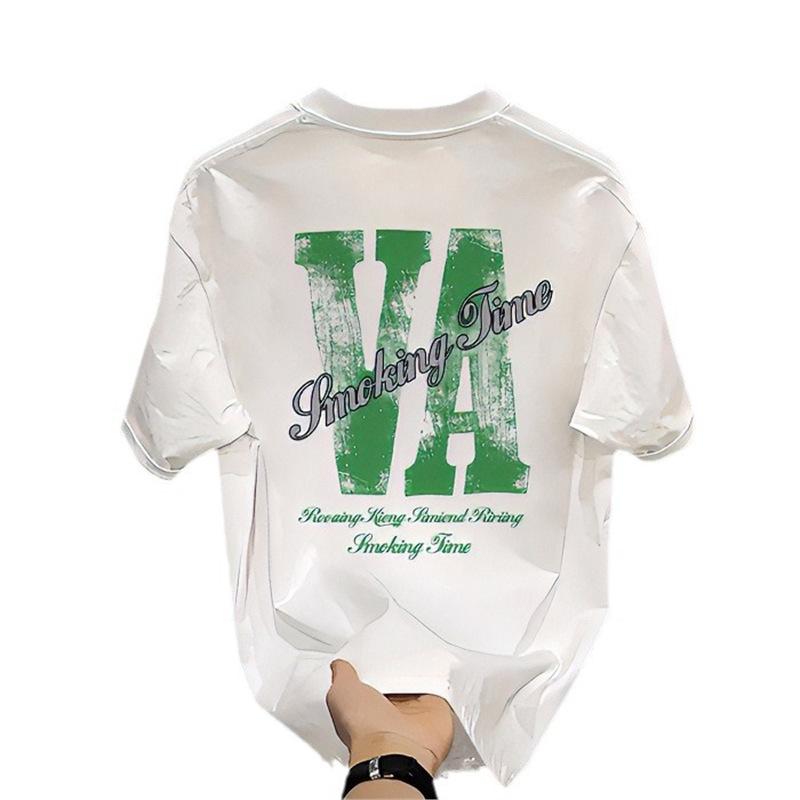 Mainstream High-End Heavy Short-Sleeved T-Shirt Men'S Trend Simple Printing Versatile Light Luxury Ruffian Handsome Casual Trendy Top