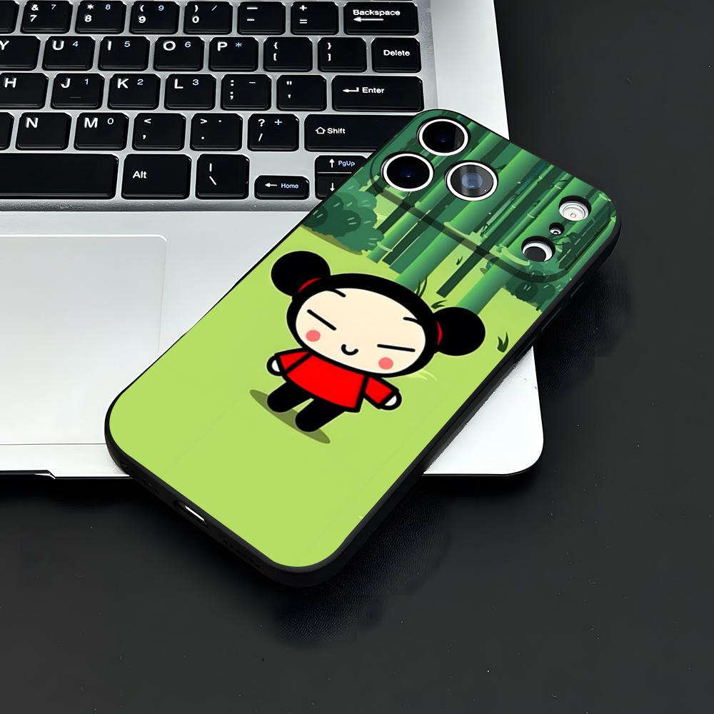 Modische Süße Cartoon Pucca Handyhülle Für IPhone 17 Air 16 E Pro Max 15 14 13 Mini 12 Pro 11 Max Plus Schwarzes Weiches Gehäuse