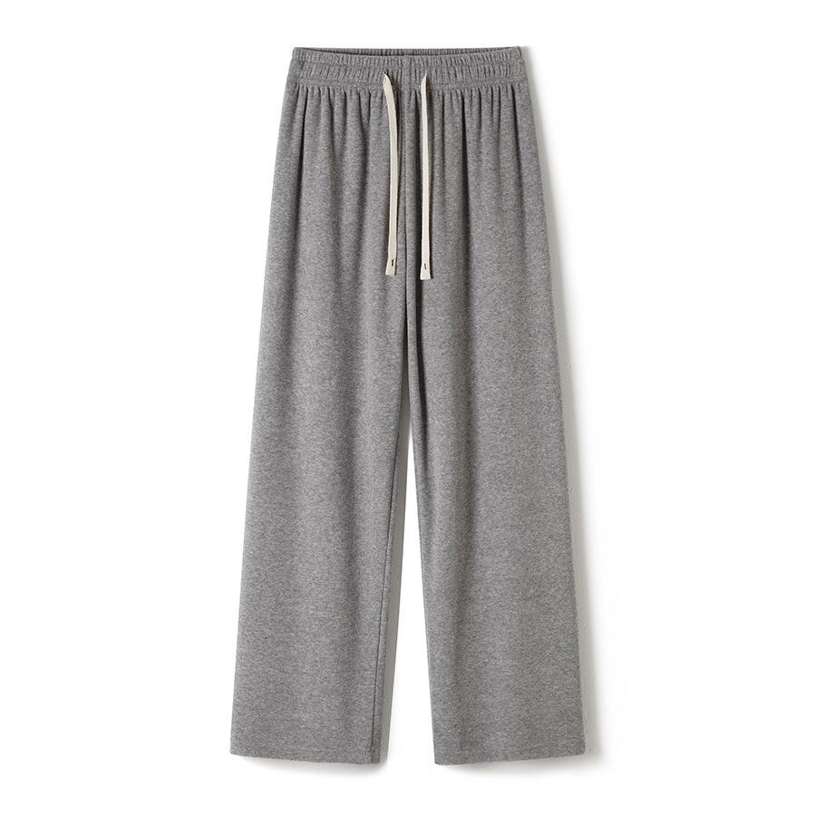Autumn and Winter Towel Pants Thickened High-waisted Gray Straight-leg Pants Lace-up Fluffy Wide-leg Pants Versatile Drape Pants Sweatpants