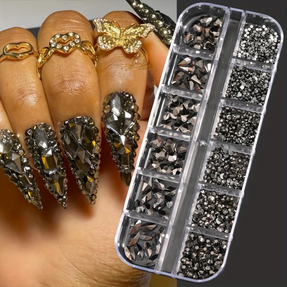 12 Grids Nail Art Rhinestones Jewelry Set Multi-shapes Colorful Flatback Nail Charms 3D Nails Accessories