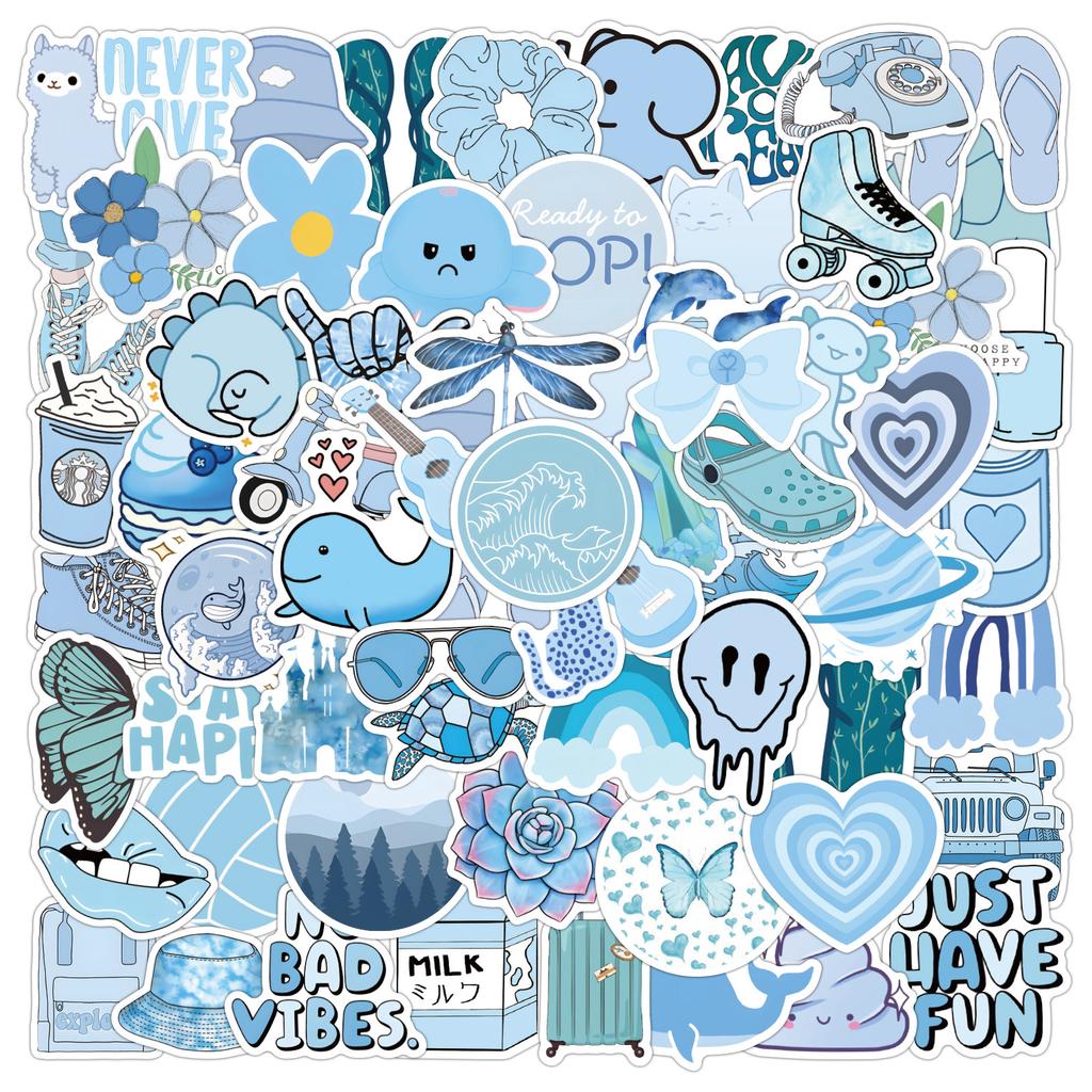60/120 New Style Sky Sea Blue Compact Fresh Graffiti Decals Suitcase Water-Repellent Mobile Phone Computer Stickers
