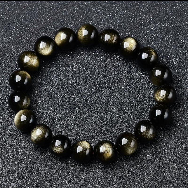 Natuurlijke Gouden Obsidiaan Steen Kralen Armband Mannen Vrouwen Gouden Licht Regenboog Obsidiaan Ruwe Steen Ronde Kraal Natuurlijke Energie Sieraden
