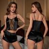 Two-piece Pajamas Women Hollow Pajamas Set Silk Satin Home Clothes Summertime Lace Suspender Tops Shorts Pajamas
