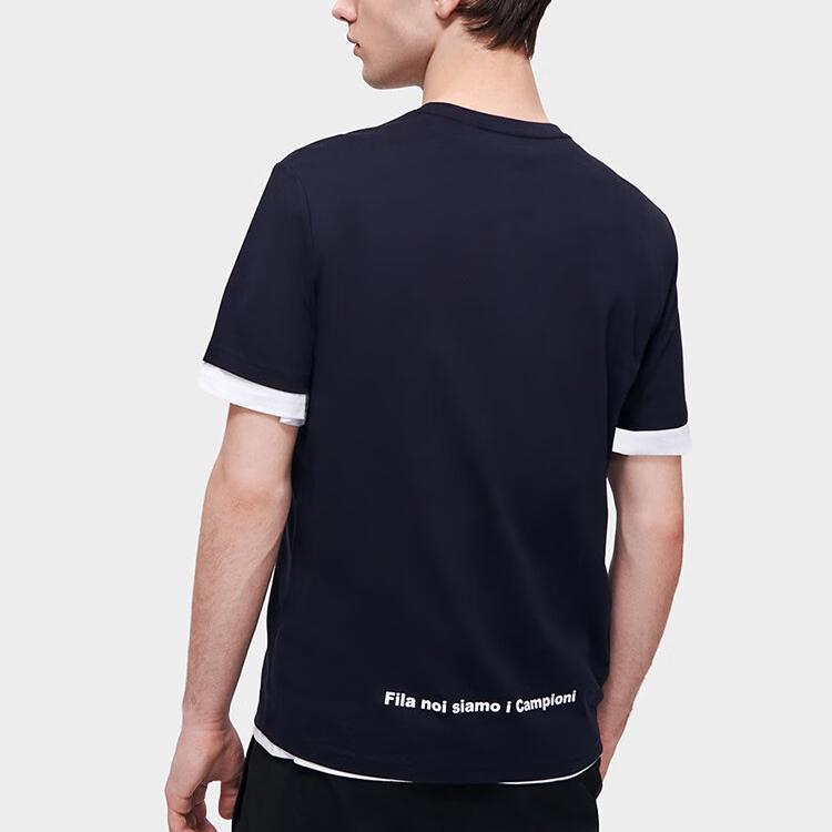 FILA Printed Letter Crew Neck Pullover American Vintage Short Sleeve T-Shirt Men Tops Blue F11M319101F-NV