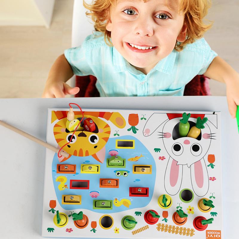 Montessori Toys For Toddler Pull Carrot Fishing Simulated Feeding Game Set  Educational Colorful Shape Toy For Kids Learning