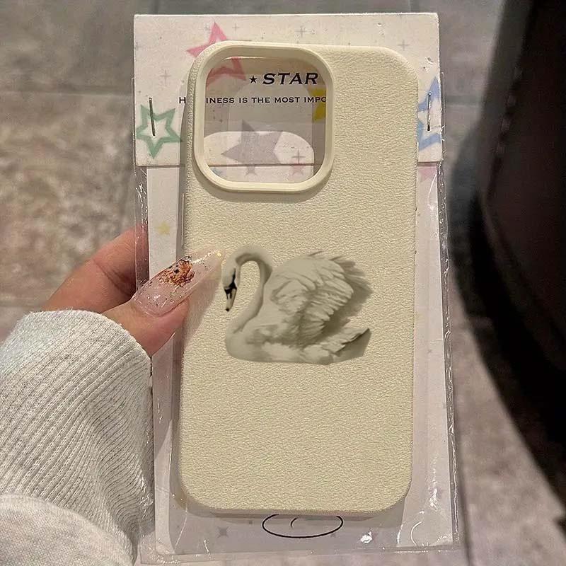 Elegant White Swan Aesthetic Case For iPhone 17Air 16 15 14 13 12 11 Pro Max Plus Ins Style Matte Soft Silicone Shockproof Cover
