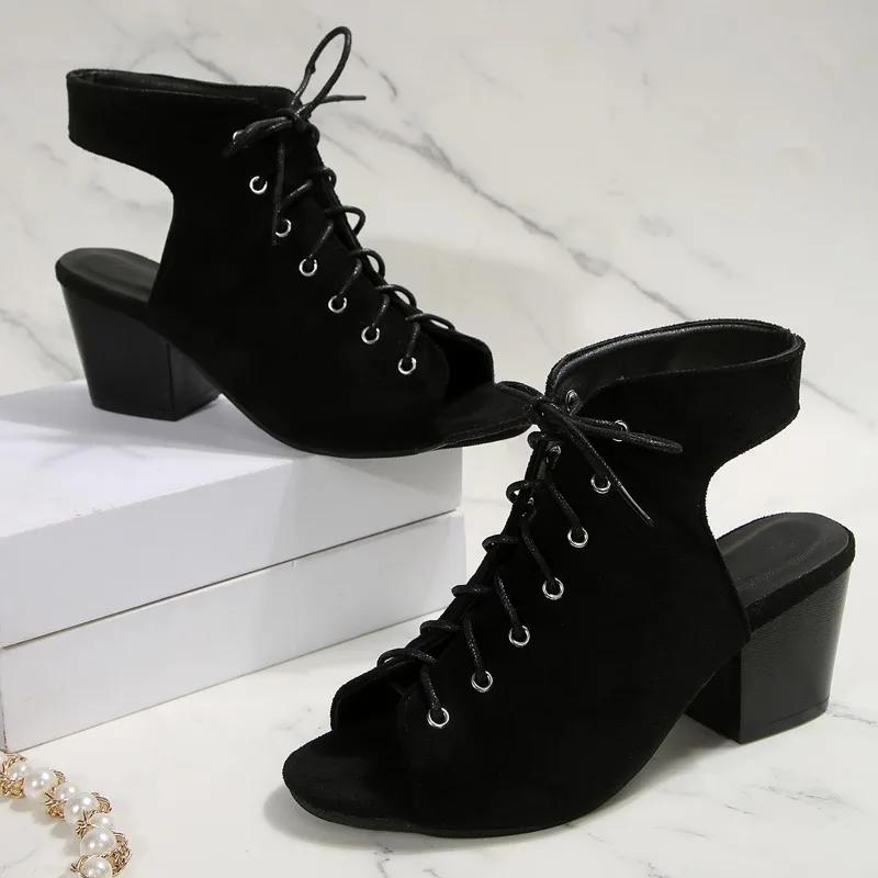 Sommer 2025 Neue Mode Schnürung Damen Peep Toe High Heels Sexy Kleid Party Schuhe für Pumps