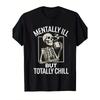 Mens Fun Mental Patient But Super Flat Skull and Coffee Cup Pattern Tshirt 180g Heavy Weight Fabric Casual Style Round Neck