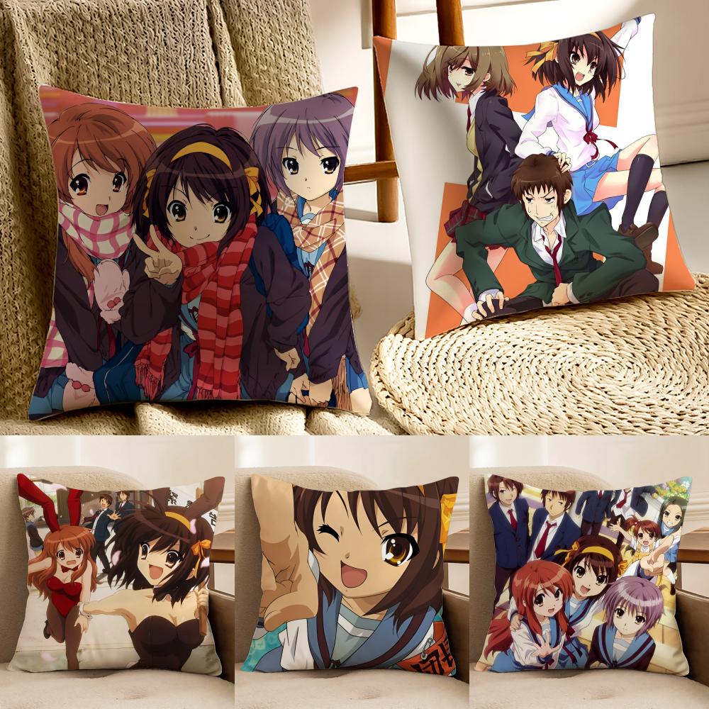 Classic Anime TThe Melancholy of Haruhi Suzumiya Cushion Cover Pillowcase Antidustmite Living Room Sofa Decor Cushion Room