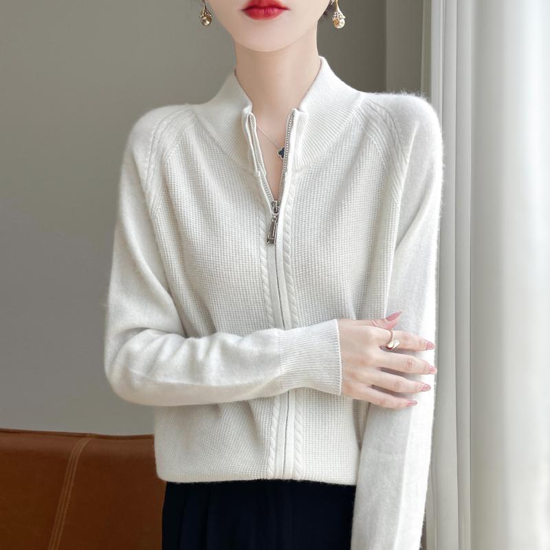 Women's Cashmere Cardigan Qinghe Cashmere 30% Cashmere 70% Wool Autumn and Winter Cashmere Cardigan Soft and Warm