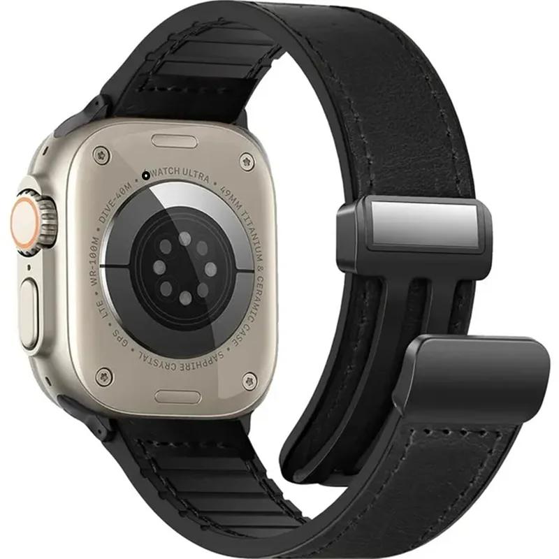 Leather Strap For Apple Watch Band 49mm 44 45 42mm 40 46 38 41mm Magnetic Bracelet Correa Men IWatch Ultra Series 10 9 8 7 SE 6