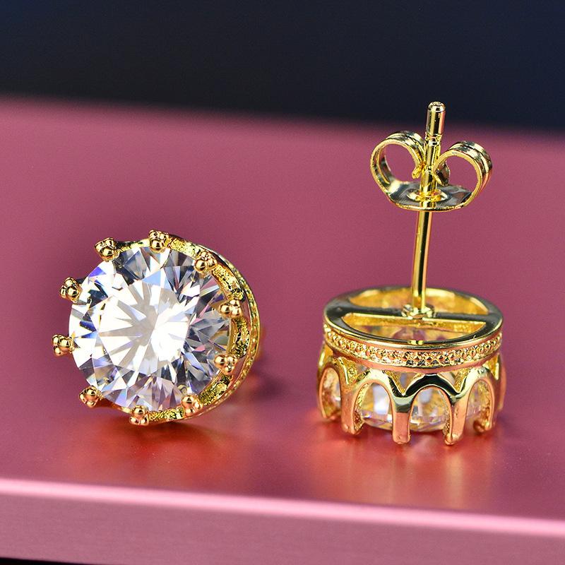 Imitation Of D-Color Mozzarella Diamond Crown Studs Imported From The United States, Super Flash High Carbon Diamond 1 Carat Earrings