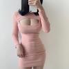 Sexy vykrojené šaty Bodycon Dámská móda Korejský styl Kpop Party Club Mini šaty pouzdrové noční šaty s dlouhým rukávem