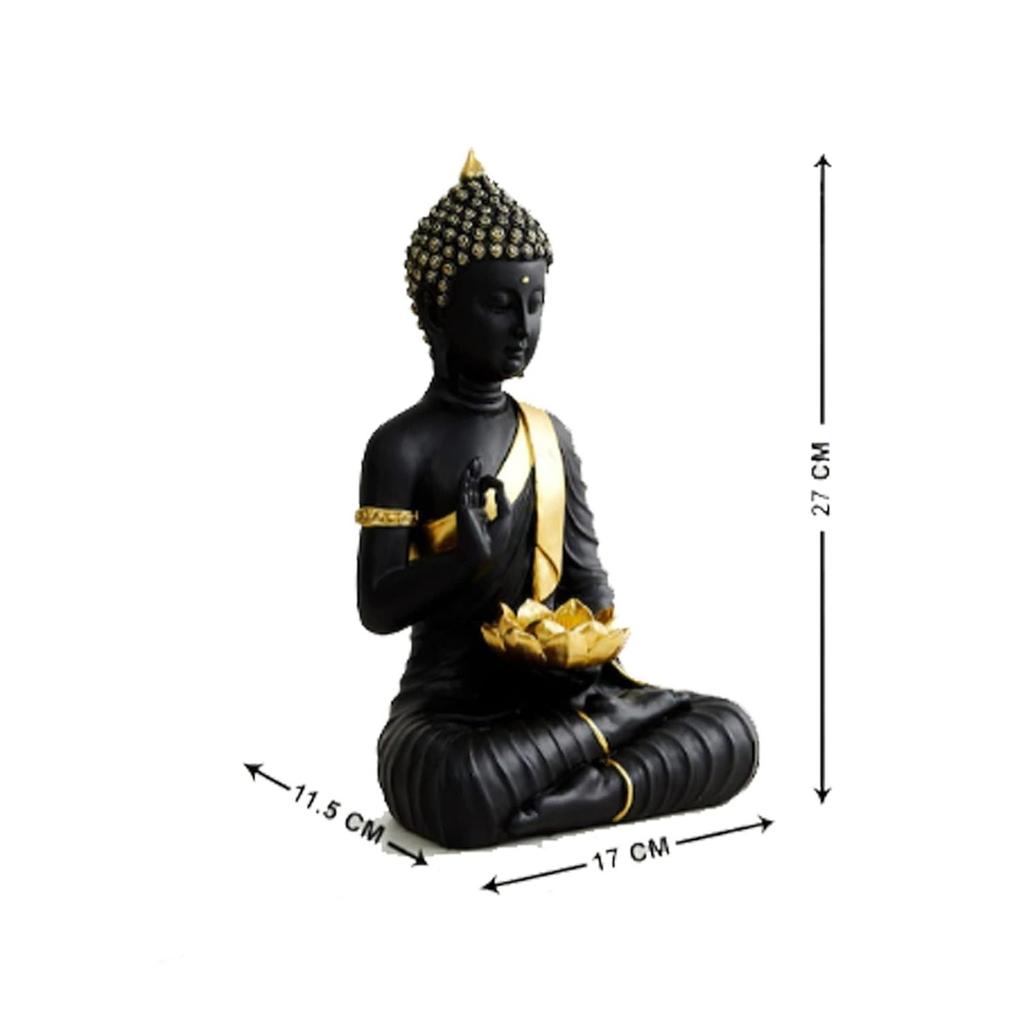 Polystone Buddha Statue Schauobjekt Idol mit Teelicht für Heimdeko & Wohnzimmer Einzigartige Schauobjekte 1 Stück (Schwarz)