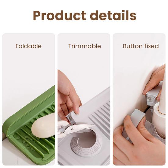 Foldable Silicone Faucet Mat Kitchen Sink Splash Guard 6 Degrees Slope Button Closure Bathroom Kitchen Countertop Water Drain Mat