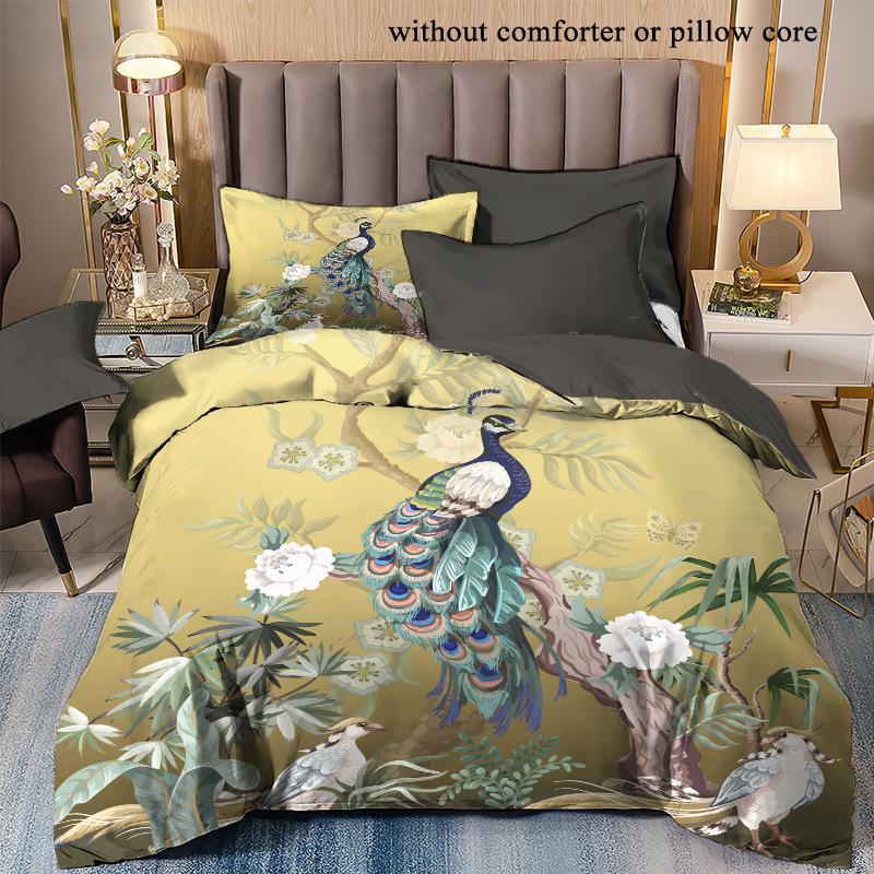 Simple Peacock 3D Printing Thickened Polished Bed High-End Quilt Cover, Dormitory Three-Piece Bedding