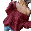 Women Tops V-Neck Long Sleeve Pure Color Knitting Tops Soft Stretchy Loose Fit Sweater Spring Autumn Casual