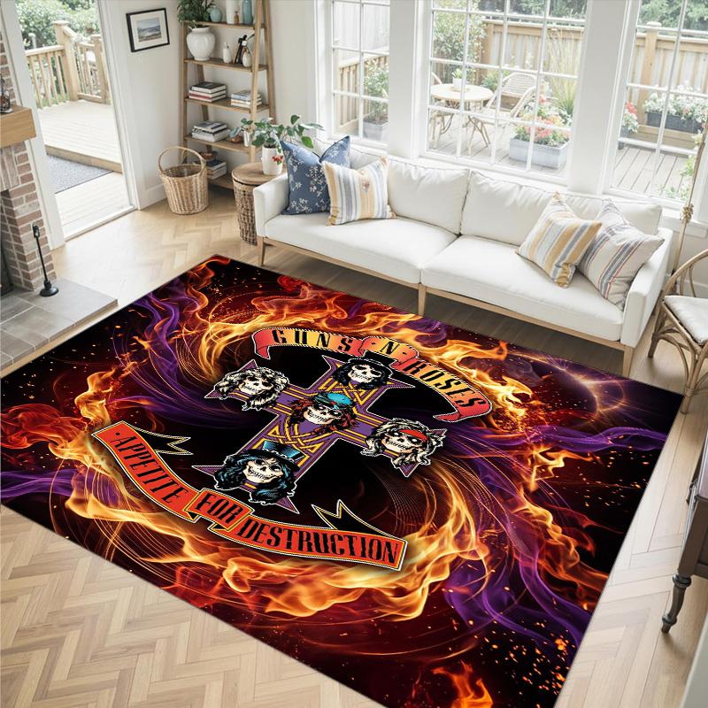 Guns N’ Roses Design Kristall Sammet Matta Mysig Icke?Halkskyddad tryckt matta för sovrum, vardagsrum, entré