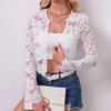 Elegant Ladies Midriff-Baring Jacquard Lace See-Through Cardigan Jacket Coat Top