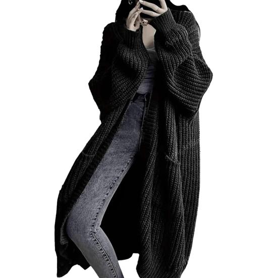 Women Long Cardigan Sweater Coat Open Front Mid-length Knitting Coat with Pockets Fall Winter Outwear
