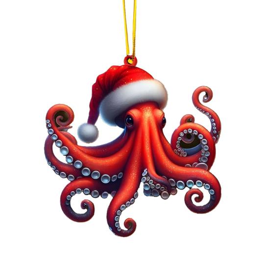 Christmas Ornament 2D Acrylic Dog/Bear/Bee/Rabbit/Rooster Hanging Decoration Cartoon Animals Xmas Tree Pendant for Home Party Decor