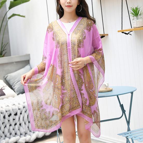 Women Shawl Cashew Print Beads Ladies Loose-fitting Sexy Cover Up for Vacation