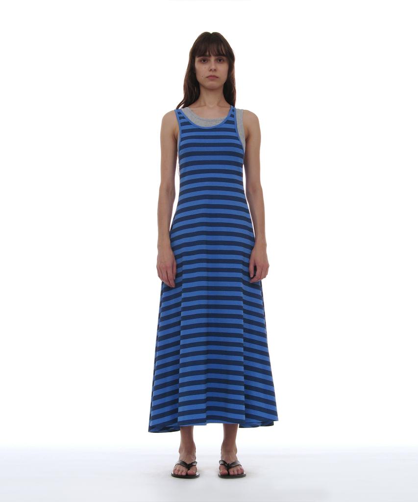 Partimento Woman Pwc Overlay Sleeveless Maxi Dress_Blue Stripe