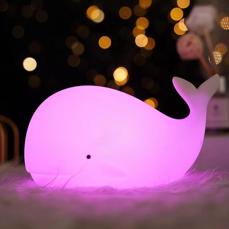 Yumuşak Silikon Karikatür Balina Gece Lambası Çocuk Odası Dekoru USB Şarj Edilebilir Çocuk Odası Uyku Lambası