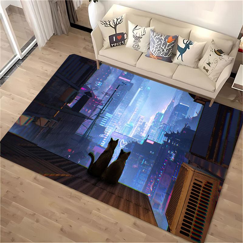 3D-Druck Katze Große Teppiche für Zuhause Wohnzimmer Kinderzimmer Sofa Fußmatte Küchenboden Teppiche Rutschfest Dekor Geschenk