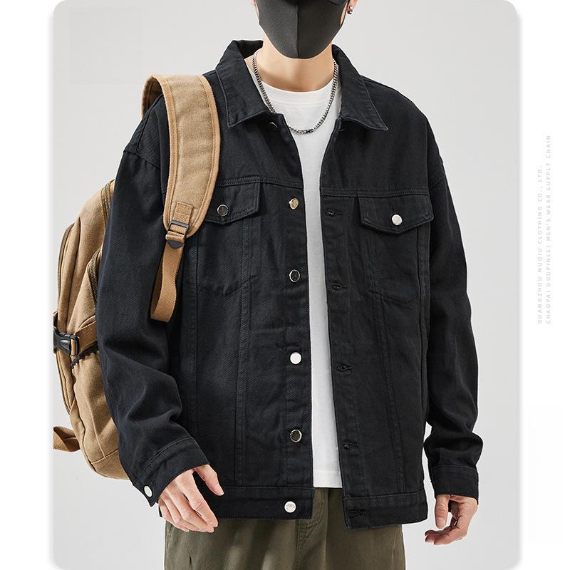 Muqiu Men's Denim Jacket | American-Style Casual Solid Color, Loose Fit, All-Match Top