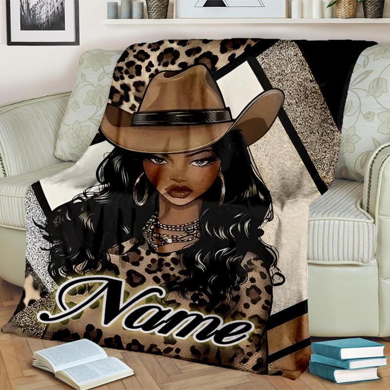 1PC Custom Name Cowgirl Fashion Artwork outdooor Flannel blankets Throw Blanket All-Season Throw Gift Bedspread for Couch, Bed, Camping Holiday Birthd