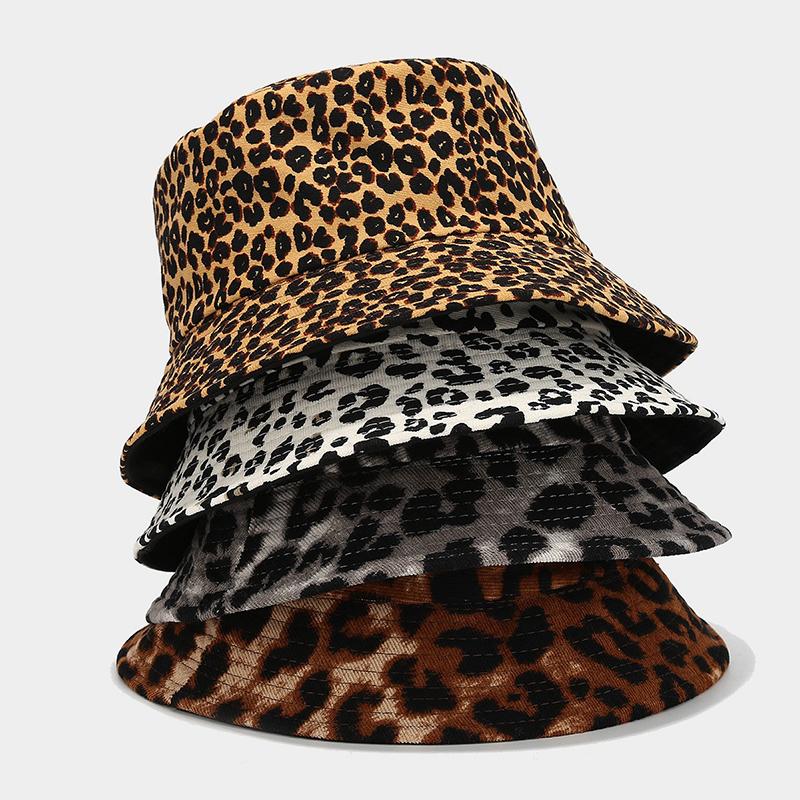 Summer Bucket Hat For Women Fashion Leopard Print Cotton Foldable Portable Panama Unisex Beach Fishing Bunny Sun Hat Hip Hop Bob