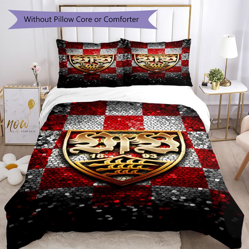 Vfb Fc Crest Printed Pattern Duvet Cover Set – Includes 1 Duvet Cover and 2 Matching Pillowcases Bedroom Decor Christmas Gifts