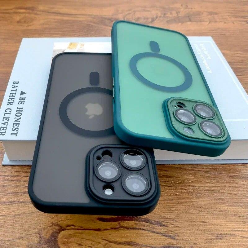 Magnetic Matte Case For iPhone 15 14 13 12 11 Pro Max iPhone15 15Pro 14Pro For Magsafe Mag Safe Wireless Charge With Lens Covers