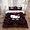 3pcs Darkly Romantic Floral Hello Kitty Quilt Cover Set (1 Quilt Cover + 2 Pillowcases Without Pillow Core), High-Definition Printing for Home an