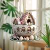1Pc/5Pcs Easter Coffee Cup House Ornaments Chocolate Mug Bunny House Pendant 2D Acrylic Hot Cocoa Mug Spring Ornament for Holiday Home Decor