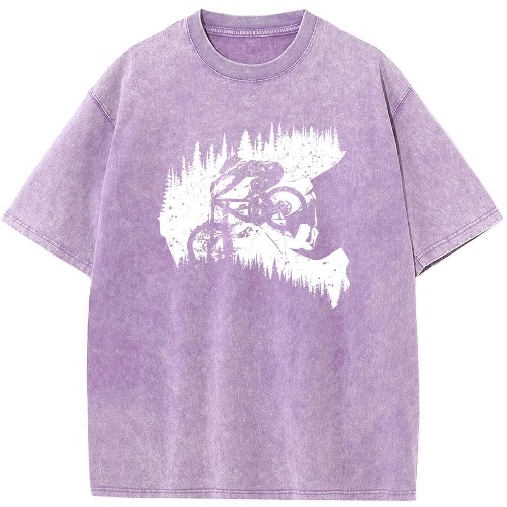 T-shirt Homme Imprimé Cycliste Coton Col Rond T-shirt Lavé Nouveauté Décontracté Ample T-shirt Décoloré T-shirt Décoloré Été