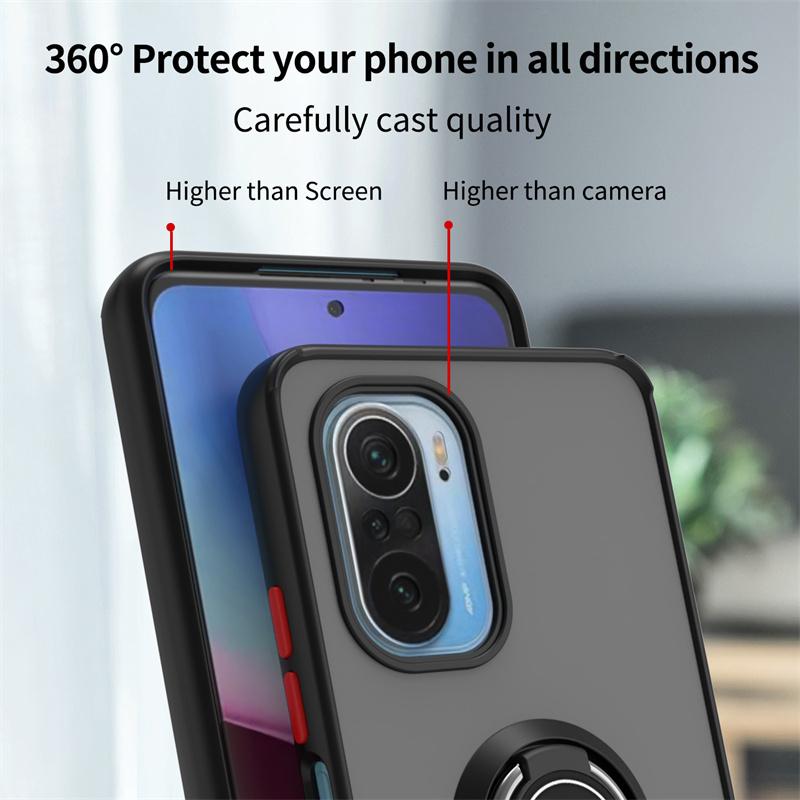 For Xiaomi Poco F3 Case Matte Shockproof Car Magnetic Stand Back Cover for PocoF3 Pocco Poko Little F 3 Armor Hard PC Ring Funda