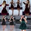Elegante Damesjurk Mode Fluweel Swing Pluche Feest Avond Prom Skater Midi Jurk