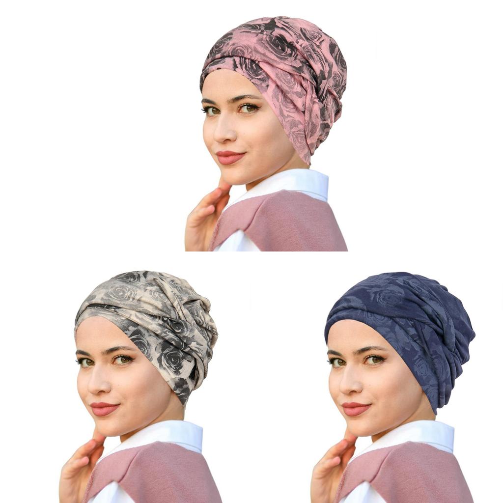 Vintage Rose Print Headscarf Cap For Women Breathable Summer And Winter Wear
