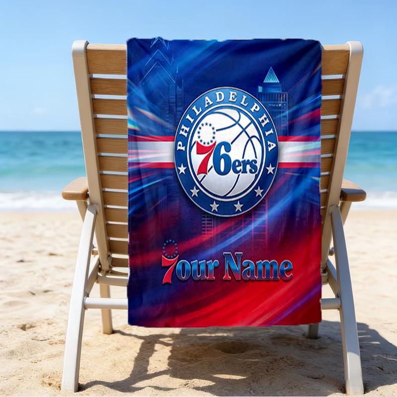 Custom Name Beach Towel 76ers Basketball Team Beach Towel, Soft Microfiber, Gift for Her/Him, Birthday, for Pool, Beach, Travel, Fan Gifts