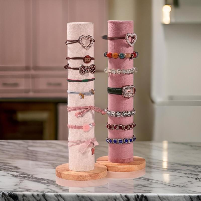 Wood Base Cylinder Vertical Hair Accessory Holder Display Stand for Scrunchies and Headbands Jewelry Presentation Rack