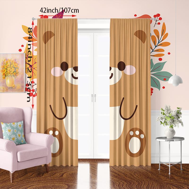 2PCS- Cute Bear - HD Print Curtain - Polyester Material - Suitable for Bedroom, Living Room, Study (customizable)