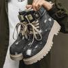 Mode Neu 2024 Denim Schnürstiefel Herren Wander-Reisestiefel Japanischer Stil Flats Plateau Stiefeletten Herrenschuhe Casual Kleid